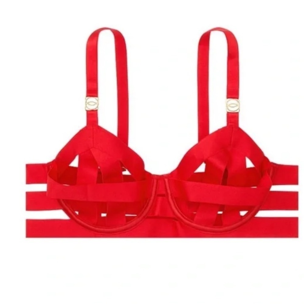 New! Victoria’s Secret banded strappy open cup underwire bra red 10327